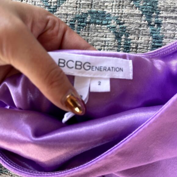 BCBGeneration Purple Venus One Shoulder Cutout Mini Dress - Size 2 - Picture 5 of 7